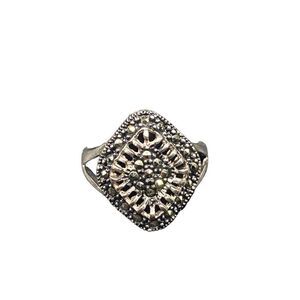 Sterling Silver 925 Marcasite black spinel ring open work weave size 7